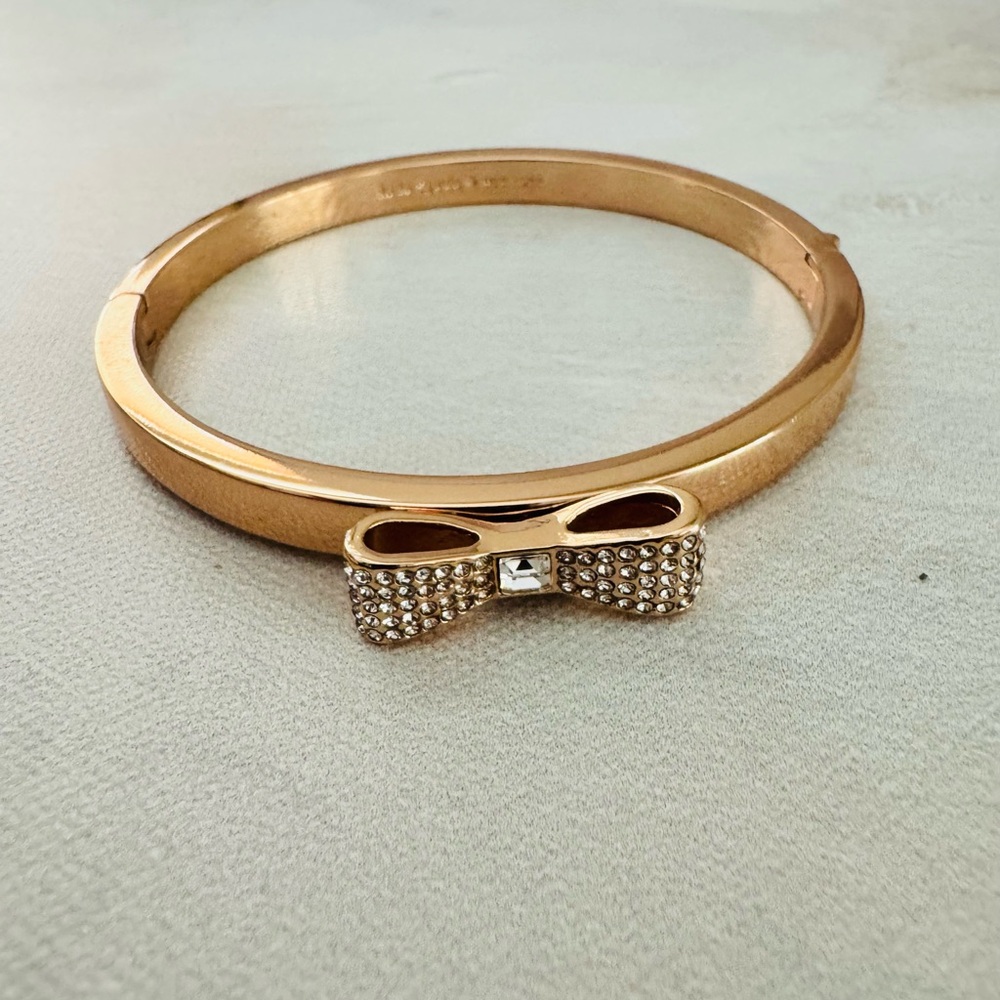 Kate Spade Rose Gold Bow Bangle Bracelet, Crystals, Fun Jewelry